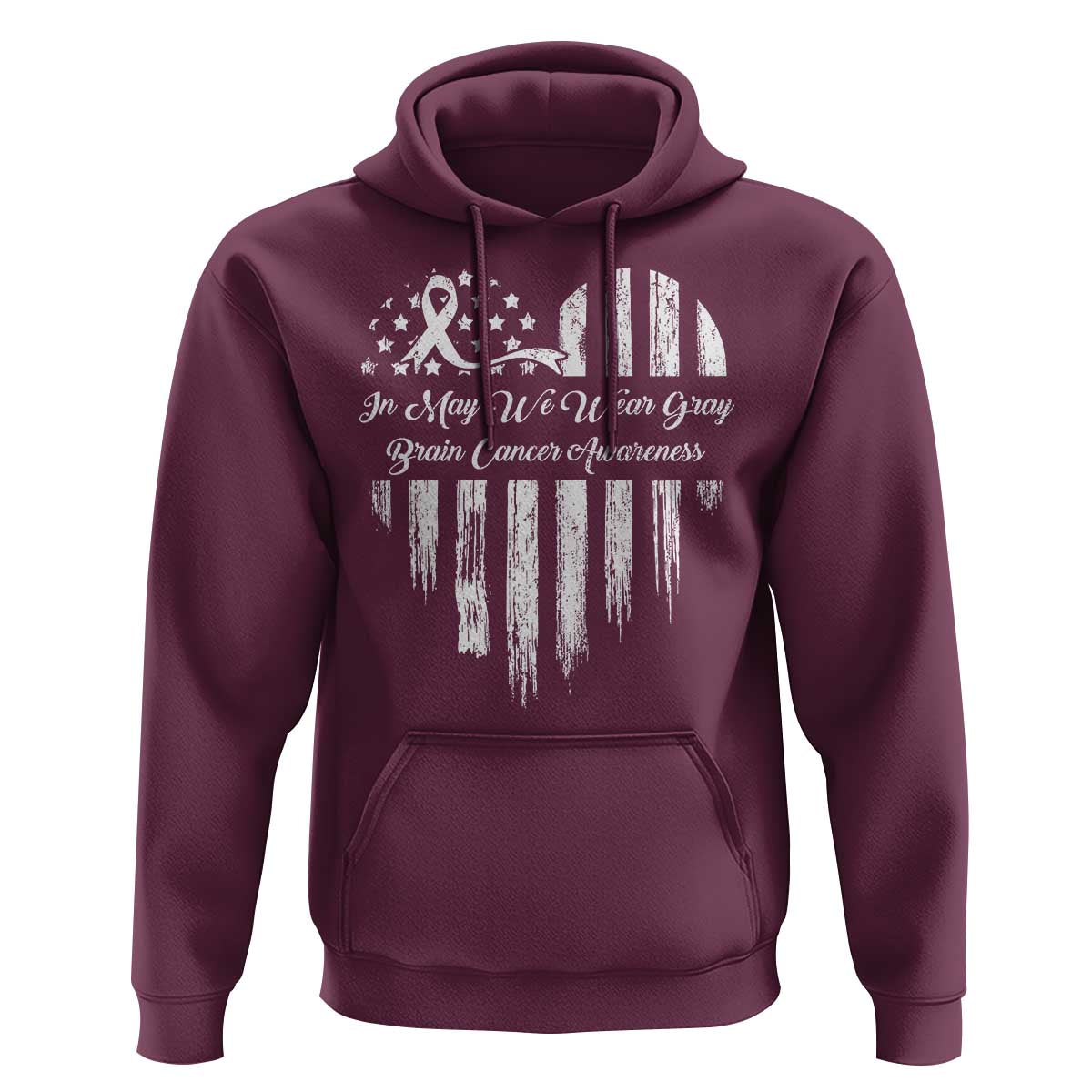 Brain Cancer Awareness Hoodie In May We Wear Gray American Flag Heart