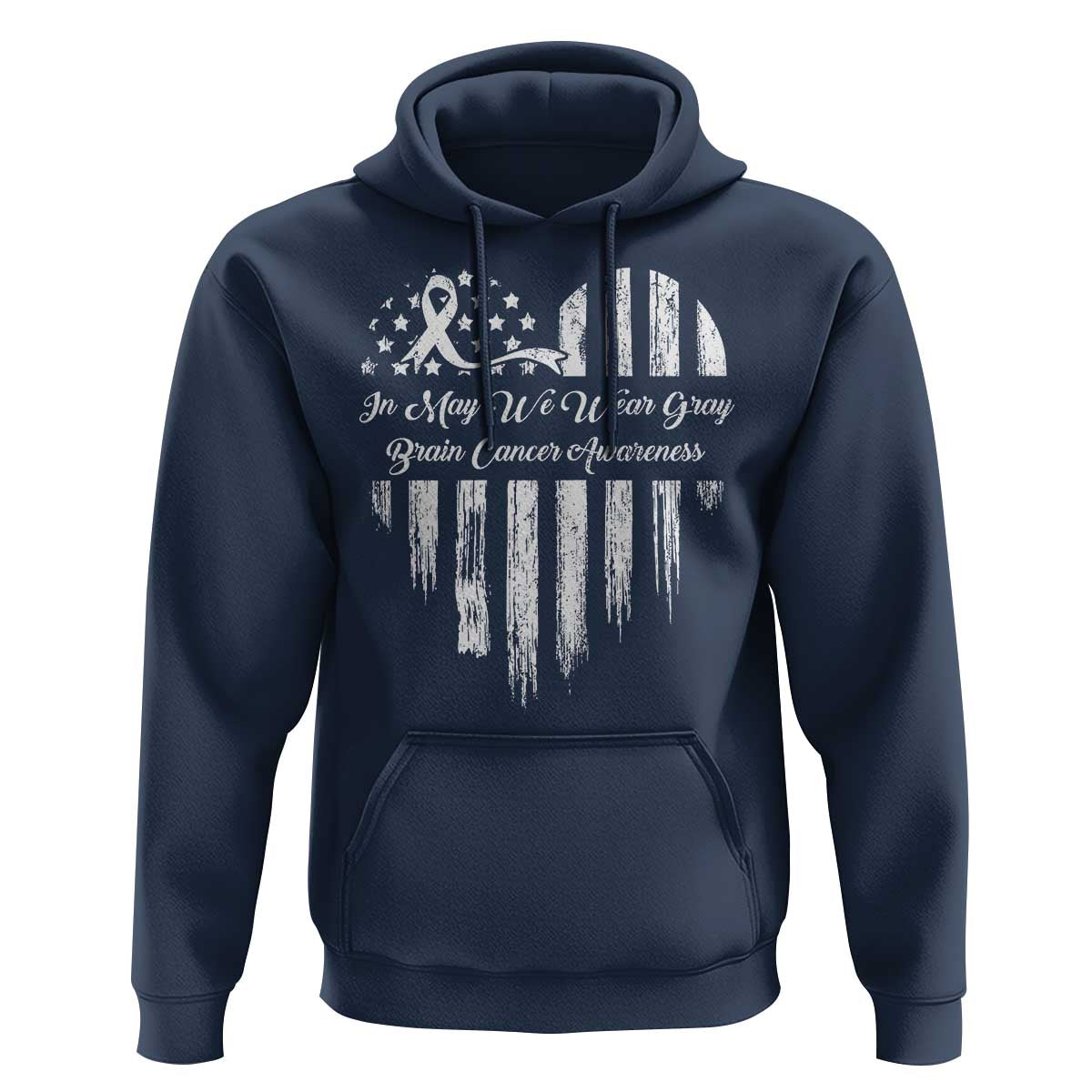 Brain Cancer Awareness Hoodie In May We Wear Gray American Flag Heart
