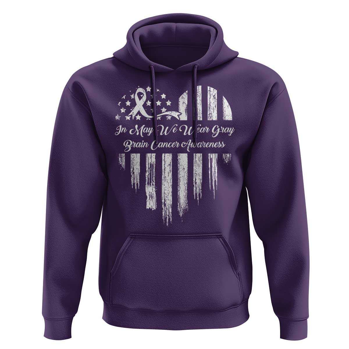 Brain Cancer Awareness Hoodie In May We Wear Gray American Flag Heart