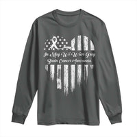 Brain Cancer Awareness Long Sleeve Shirt In May We Wear Gray American Flag Heart