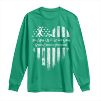 Brain Cancer Awareness Long Sleeve Shirt In May We Wear Gray American Flag Heart