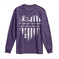 Brain Cancer Awareness Long Sleeve Shirt In May We Wear Gray American Flag Heart