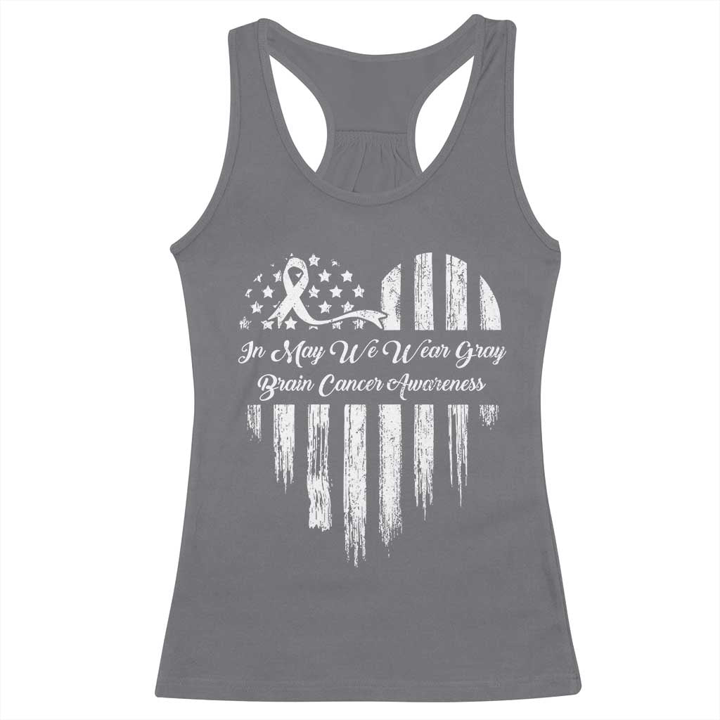 Brain Cancer Awareness Racerback Tank Top In May We Wear Gray American Flag Heart
