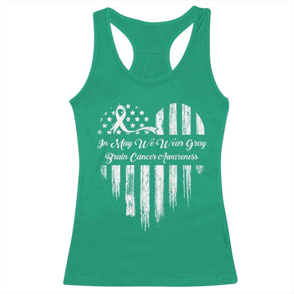 Brain Cancer Awareness Racerback Tank Top In May We Wear Gray American Flag Heart