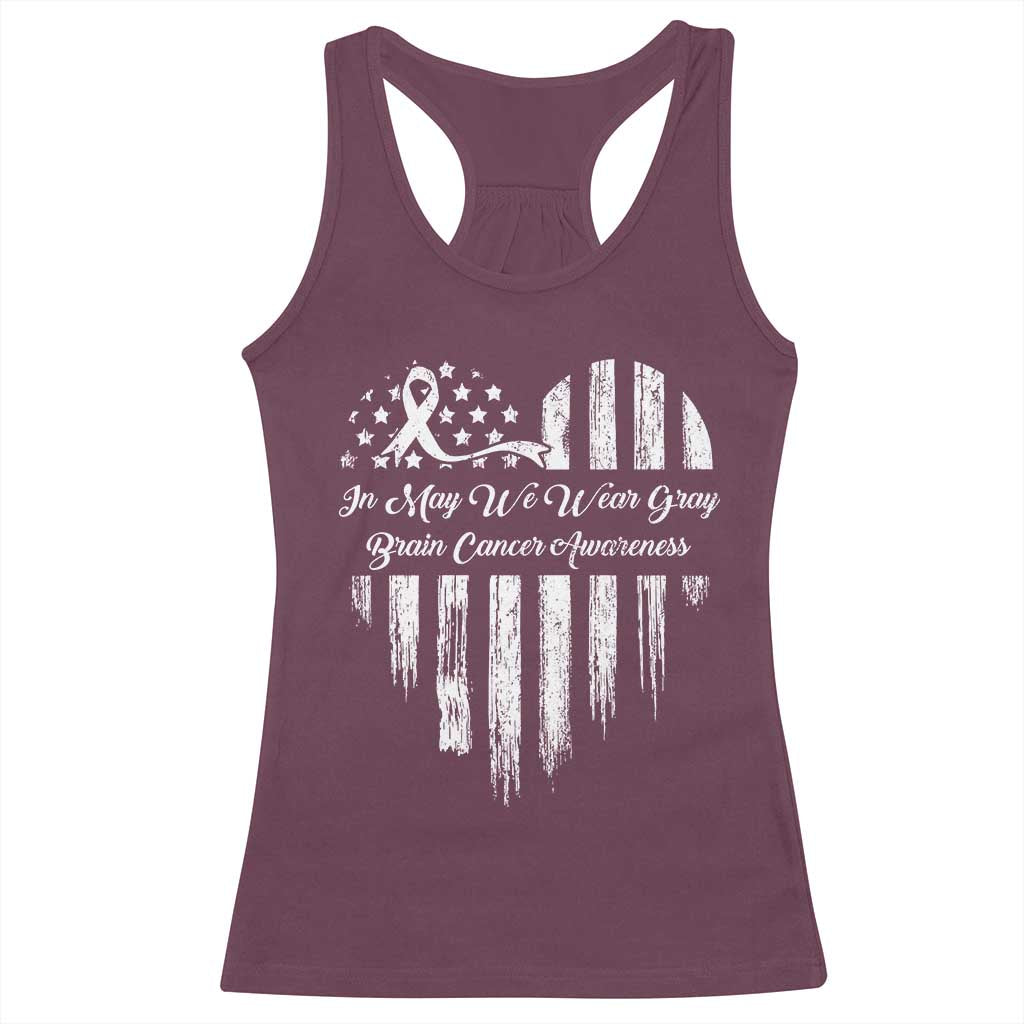 Brain Cancer Awareness Racerback Tank Top In May We Wear Gray American Flag Heart