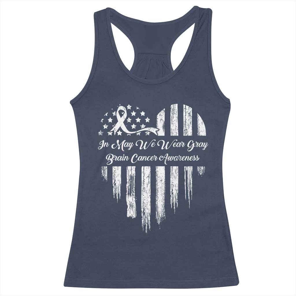 Brain Cancer Awareness Racerback Tank Top In May We Wear Gray American Flag Heart