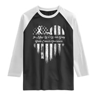 Brain Cancer Awareness Raglan Shirt In May We Wear Gray American Flag Heart