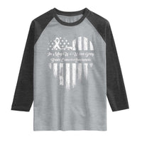 Brain Cancer Awareness Raglan Shirt In May We Wear Gray American Flag Heart