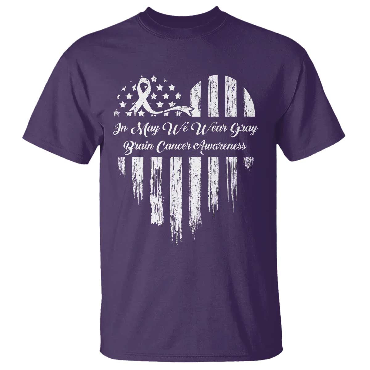 Brain Cancer Awareness T Shirt In May We Wear Gray American Flag Heart