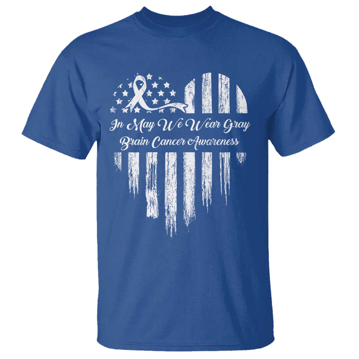 Brain Cancer Awareness T Shirt In May We Wear Gray American Flag Heart