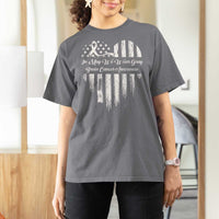 Brain Cancer Awareness T Shirt For Women In May We Wear Gray American Flag Heart