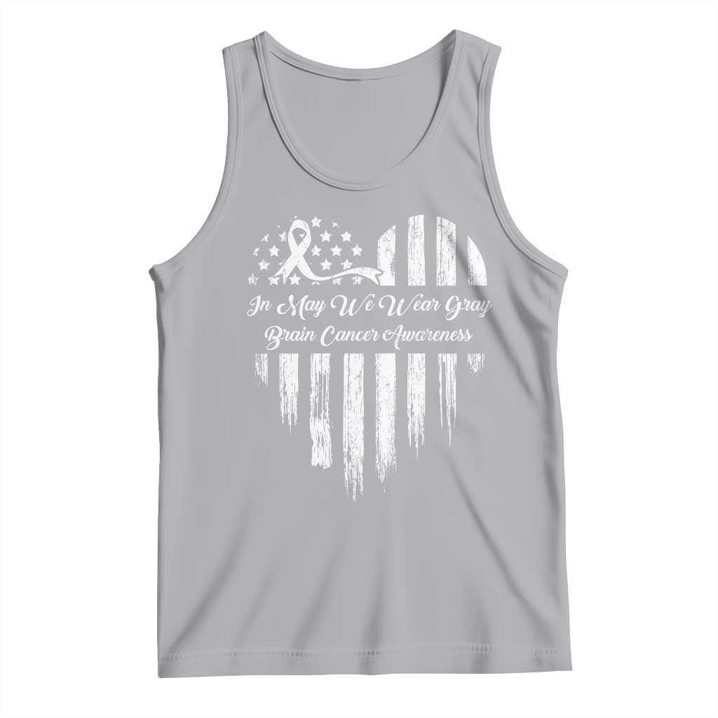 Brain Cancer Awareness Tank Top In May We Wear Gray American Flag Heart