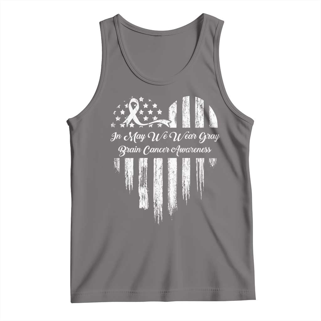 Brain Cancer Awareness Tank Top In May We Wear Gray American Flag Heart