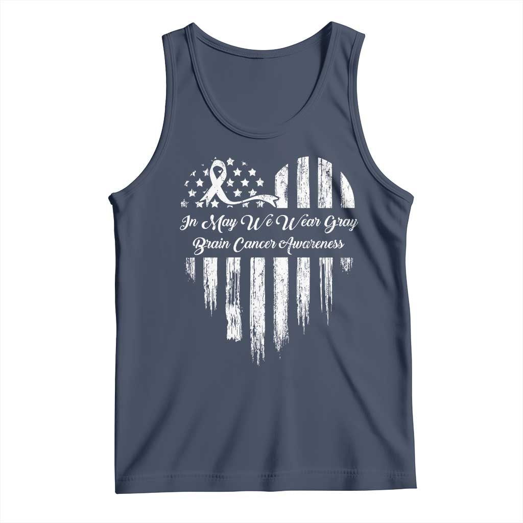 Brain Cancer Awareness Tank Top In May We Wear Gray American Flag Heart