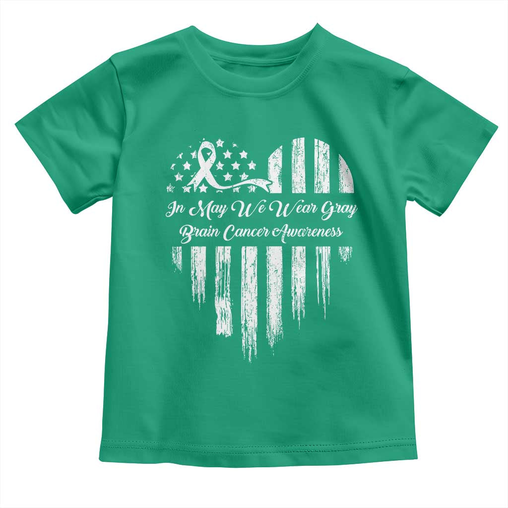 Brain Cancer Awareness Toddler T Shirt In May We Wear Gray American Flag Heart