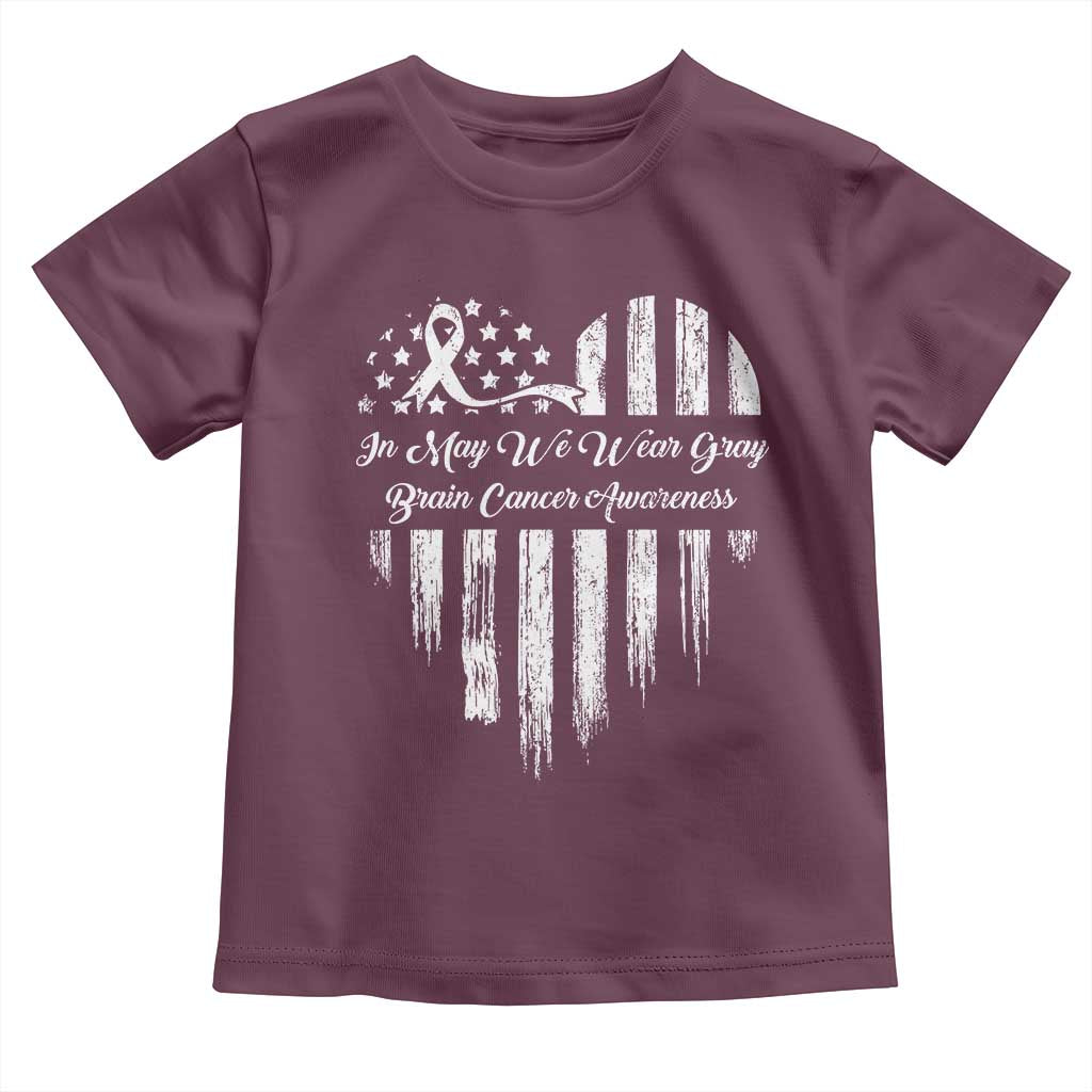 Brain Cancer Awareness Toddler T Shirt In May We Wear Gray American Flag Heart
