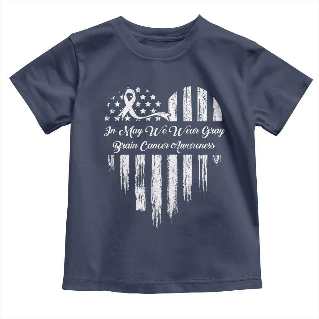 Brain Cancer Awareness Toddler T Shirt In May We Wear Gray American Flag Heart