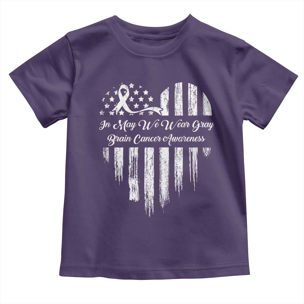 Brain Cancer Awareness Toddler T Shirt In May We Wear Gray American Flag Heart