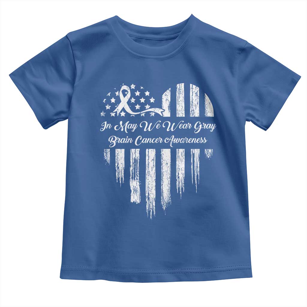 Brain Cancer Awareness Toddler T Shirt In May We Wear Gray American Flag Heart