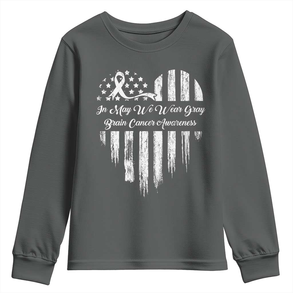 Brain Cancer Awareness Youth Sweatshirt In May We Wear Gray American Flag Heart