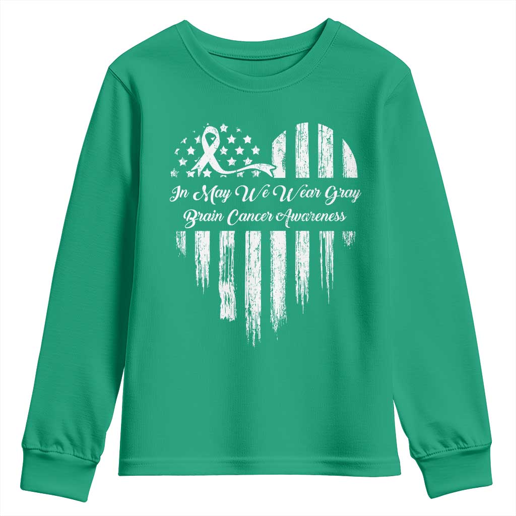 Brain Cancer Awareness Youth Sweatshirt In May We Wear Gray American Flag Heart