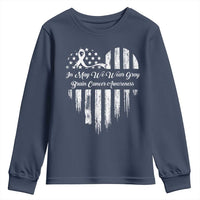 Brain Cancer Awareness Youth Sweatshirt In May We Wear Gray American Flag Heart