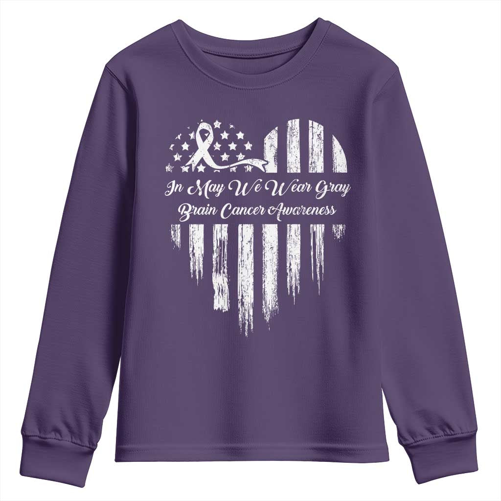 Brain Cancer Awareness Youth Sweatshirt In May We Wear Gray American Flag Heart