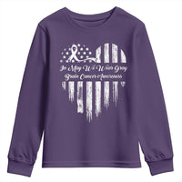 Brain Cancer Awareness Youth Sweatshirt In May We Wear Gray American Flag Heart