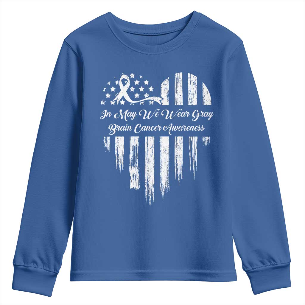Brain Cancer Awareness Youth Sweatshirt In May We Wear Gray American Flag Heart