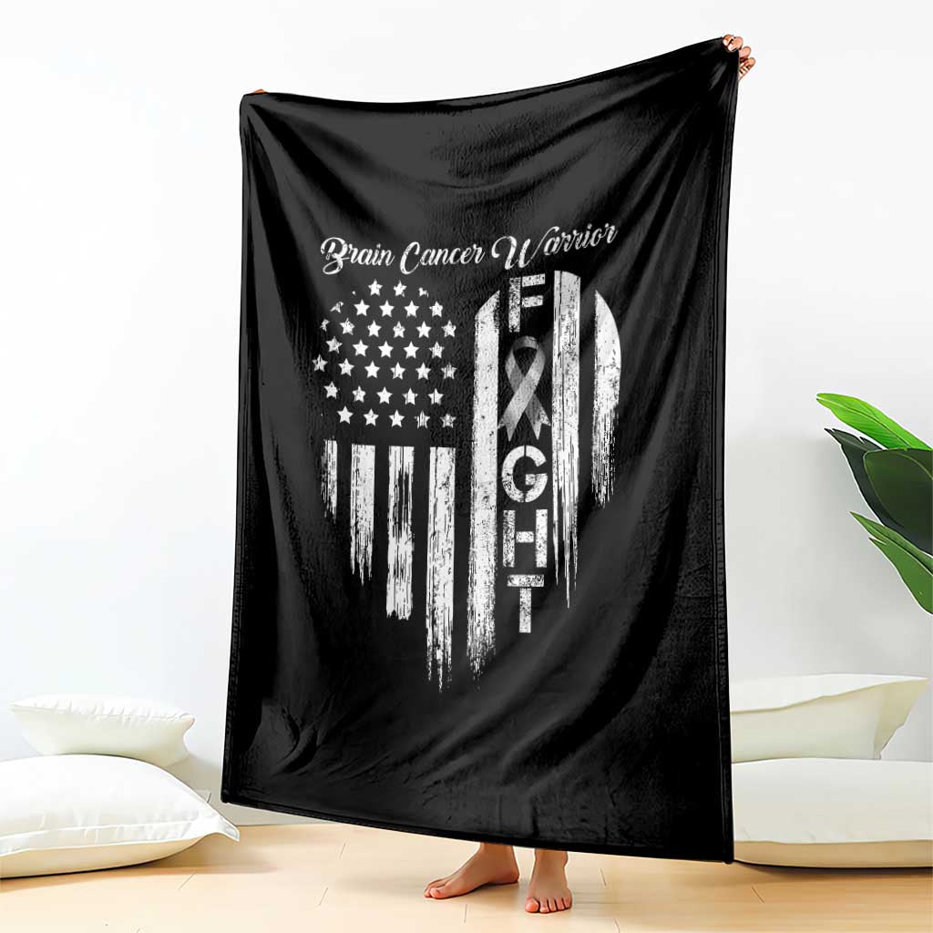 Brain Cancer Warrior Throw Blanket Fight Gray Ribbon American Flag Heart
