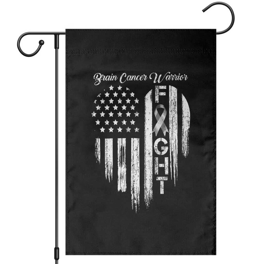 Brain Cancer Warrior Garden Flag Fight Gray Ribbon American Flag Heart