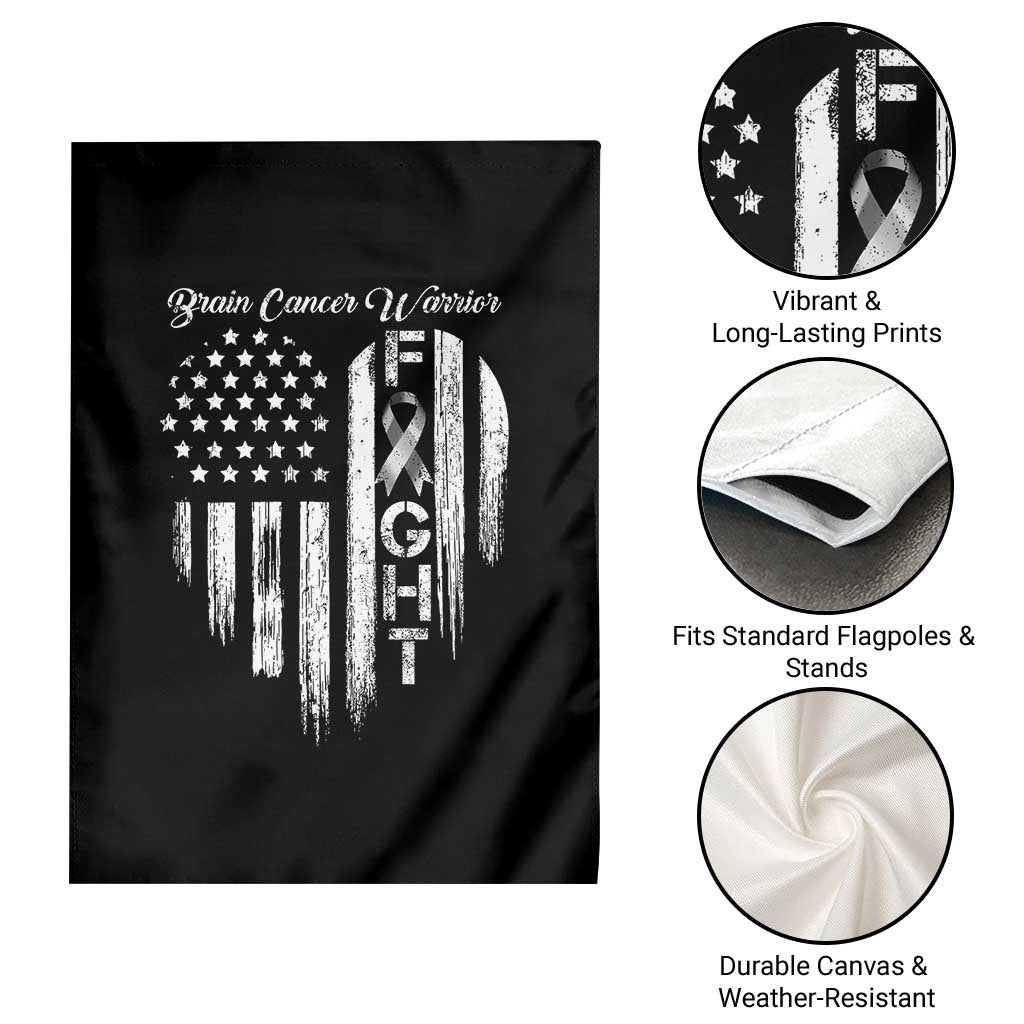 Brain Cancer Warrior Garden Flag Fight Gray Ribbon American Flag Heart