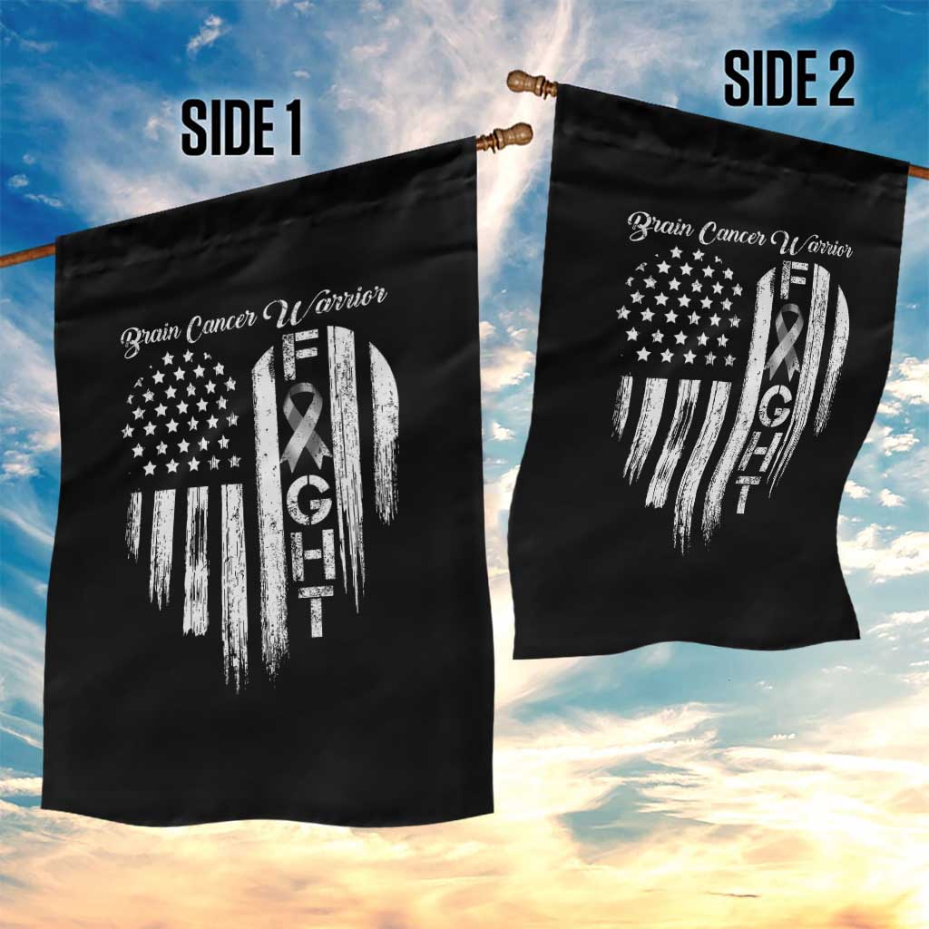 Brain Cancer Warrior Garden Flag Fight Gray Ribbon American Flag Heart