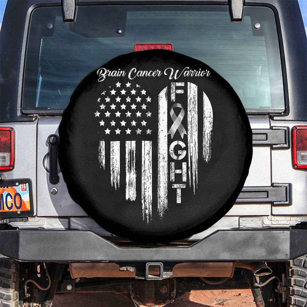 Brain Cancer Warrior Spare Tire Cover Fight Gray Ribbon American Flag Heart