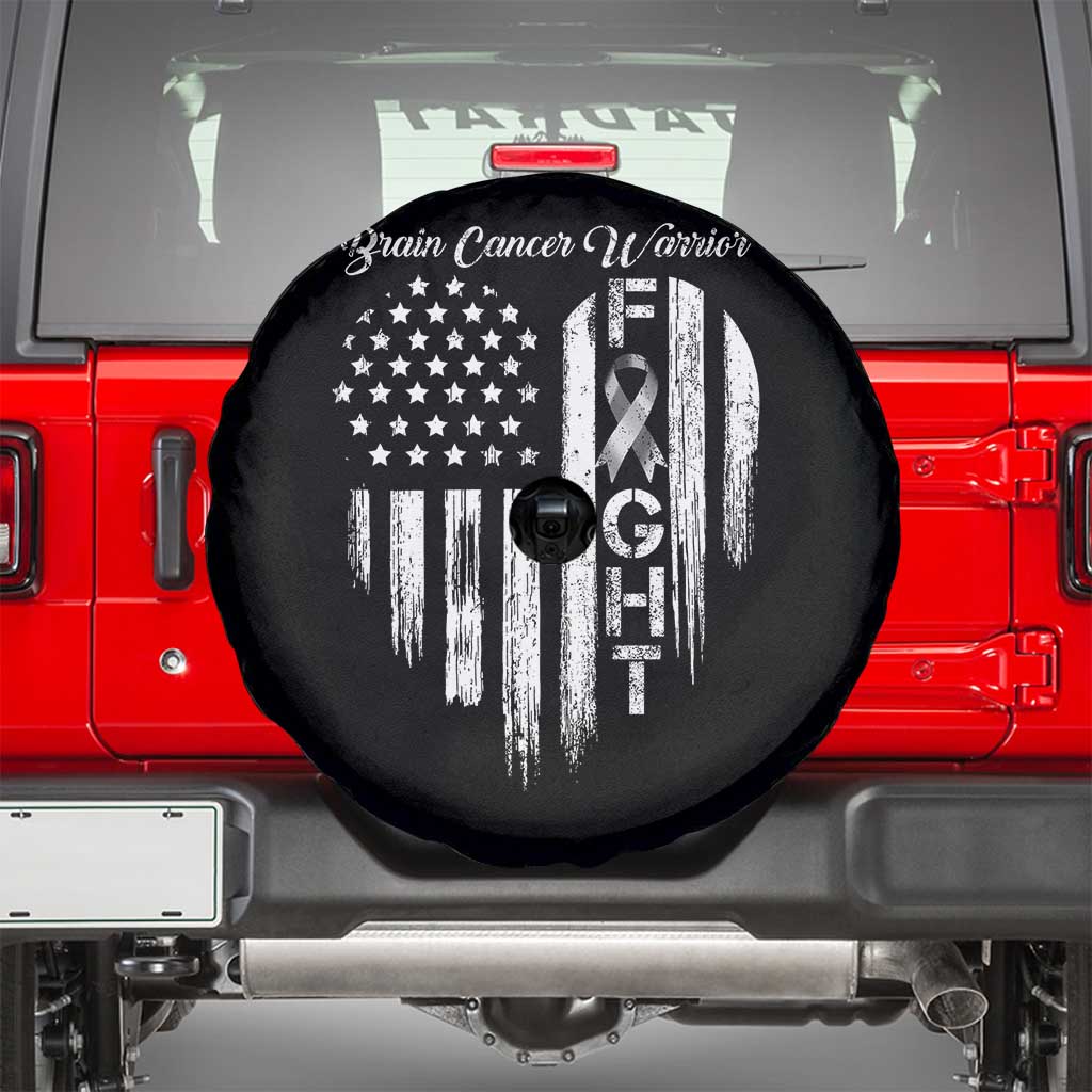 Brain Cancer Warrior Spare Tire Cover Fight Gray Ribbon American Flag Heart