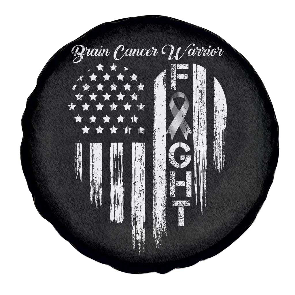Brain Cancer Warrior Spare Tire Cover Fight Gray Ribbon American Flag Heart