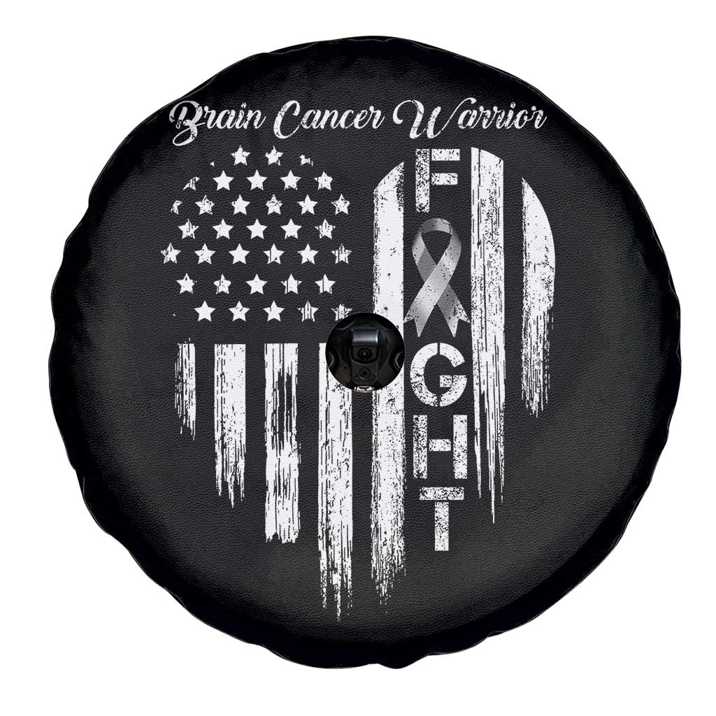 Brain Cancer Warrior Spare Tire Cover Fight Gray Ribbon American Flag Heart