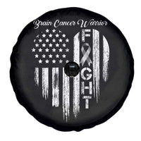 Brain Cancer Warrior Spare Tire Cover Fight Gray Ribbon American Flag Heart
