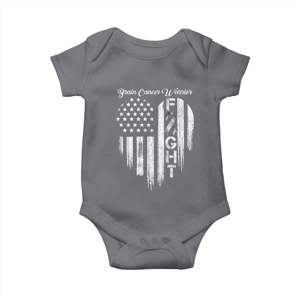 Brain Cancer Warrior Baby Onesie Fight Gray Ribbon American Flag Heart
