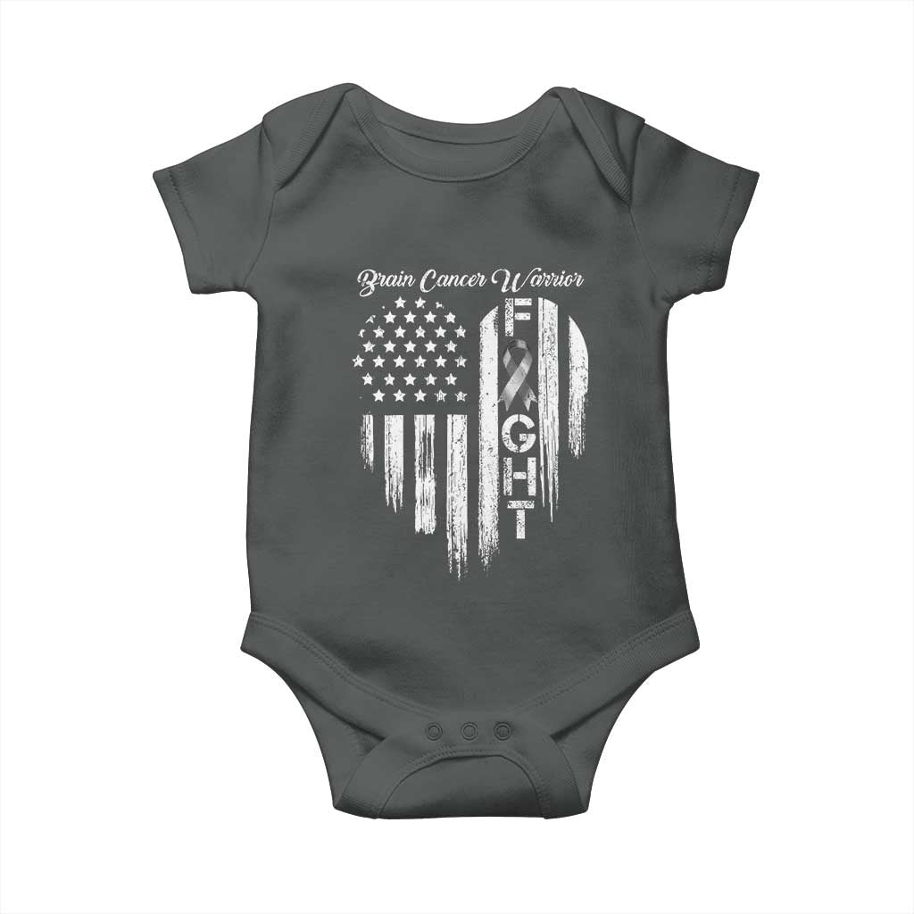 Brain Cancer Warrior Baby Onesie Fight Gray Ribbon American Flag Heart