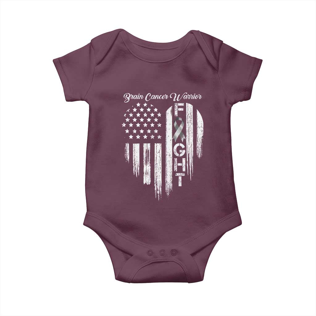 Brain Cancer Warrior Baby Onesie Fight Gray Ribbon American Flag Heart