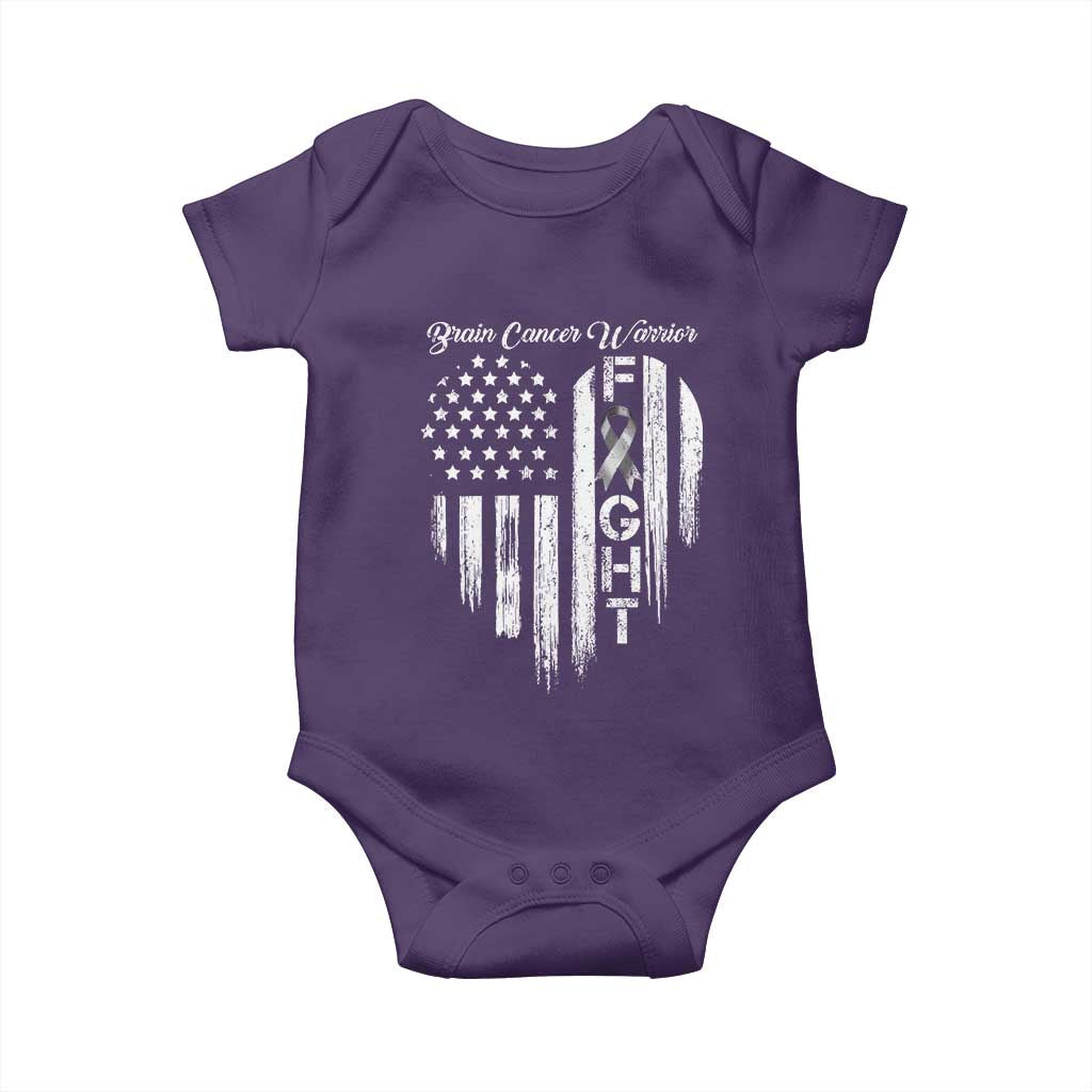 Brain Cancer Warrior Baby Onesie Fight Gray Ribbon American Flag Heart