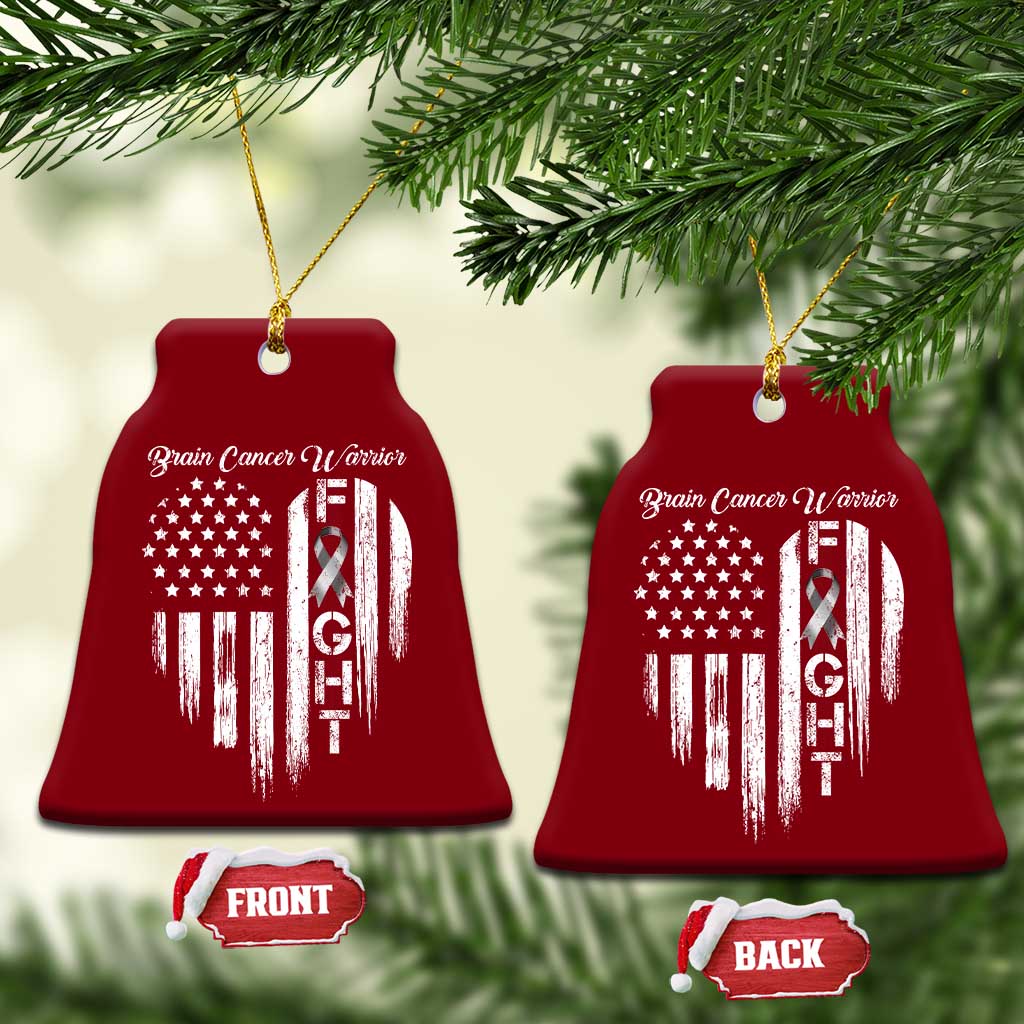 Brain Cancer Warrior Ceramic Ornament Fight Gray Ribbon American Flag Heart