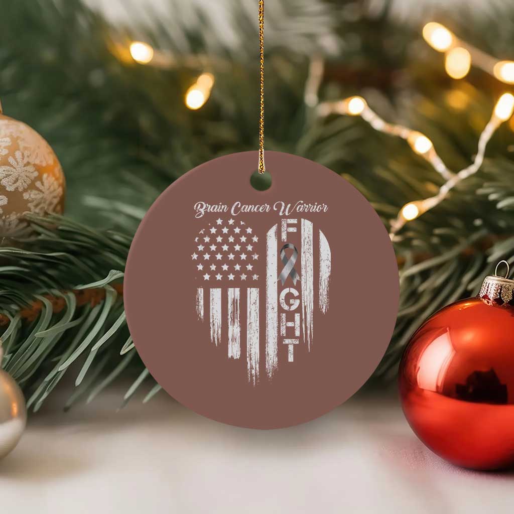 Brain Cancer Warrior Ceramic Ornament Fight Gray Ribbon American Flag Heart