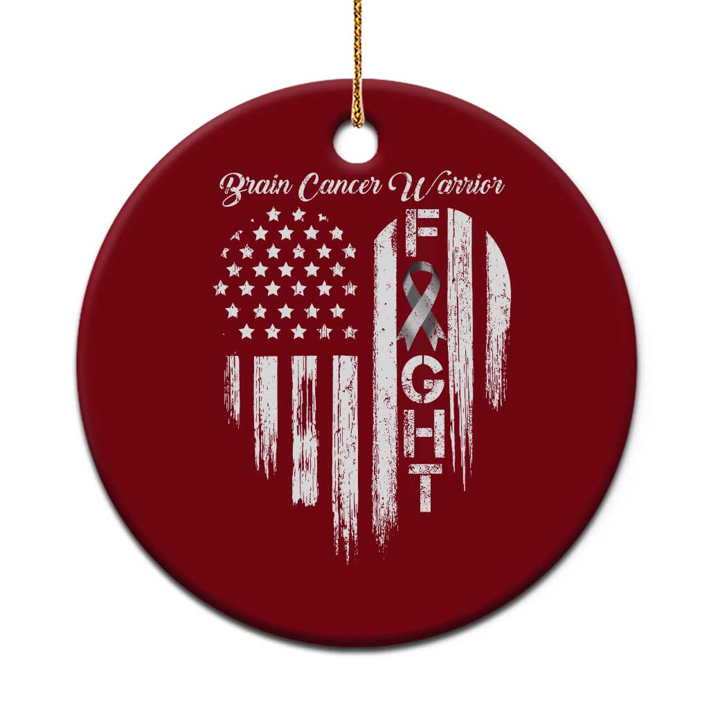 Brain Cancer Warrior Ceramic Ornament Fight Gray Ribbon American Flag Heart