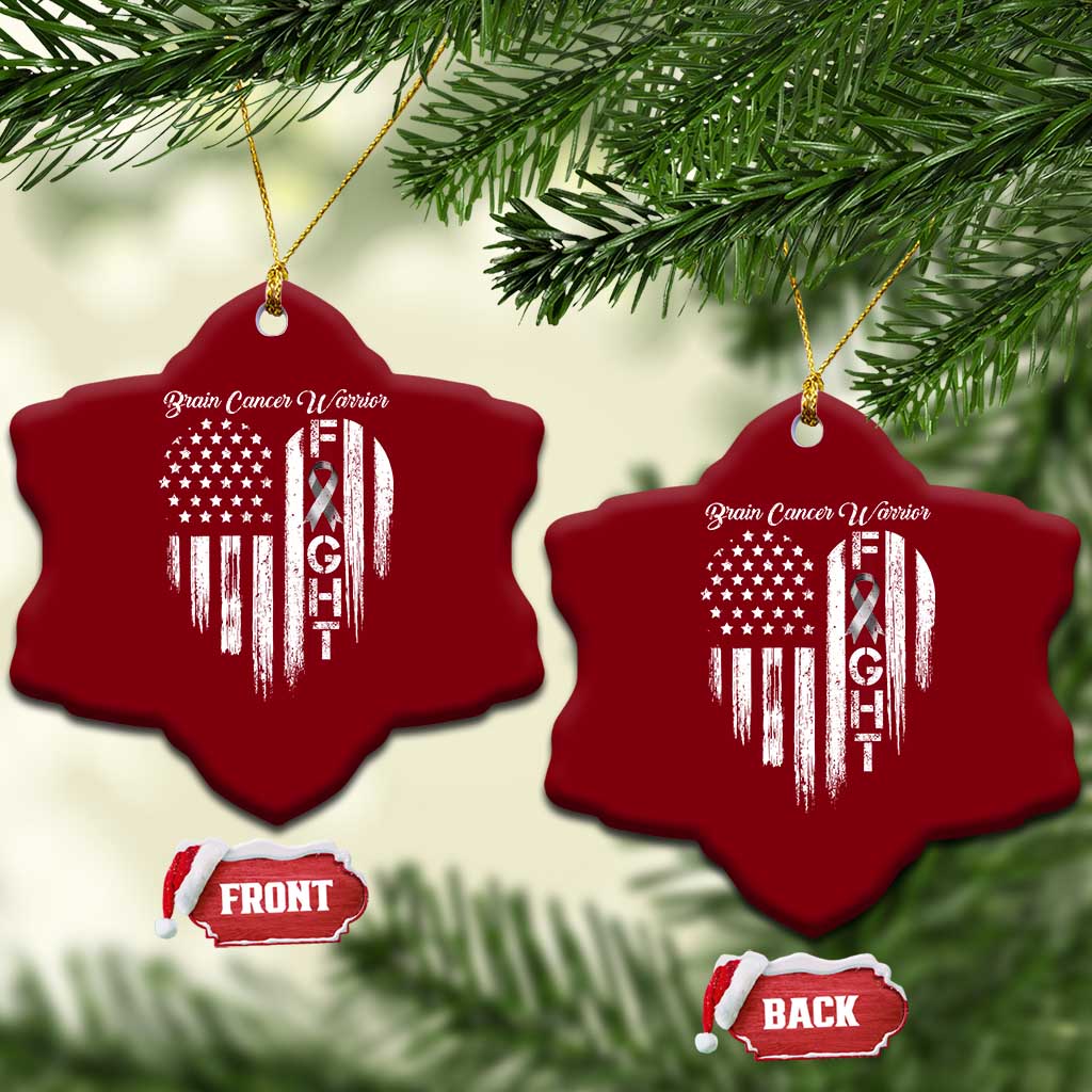 Brain Cancer Warrior Ceramic Ornament Fight Gray Ribbon American Flag Heart