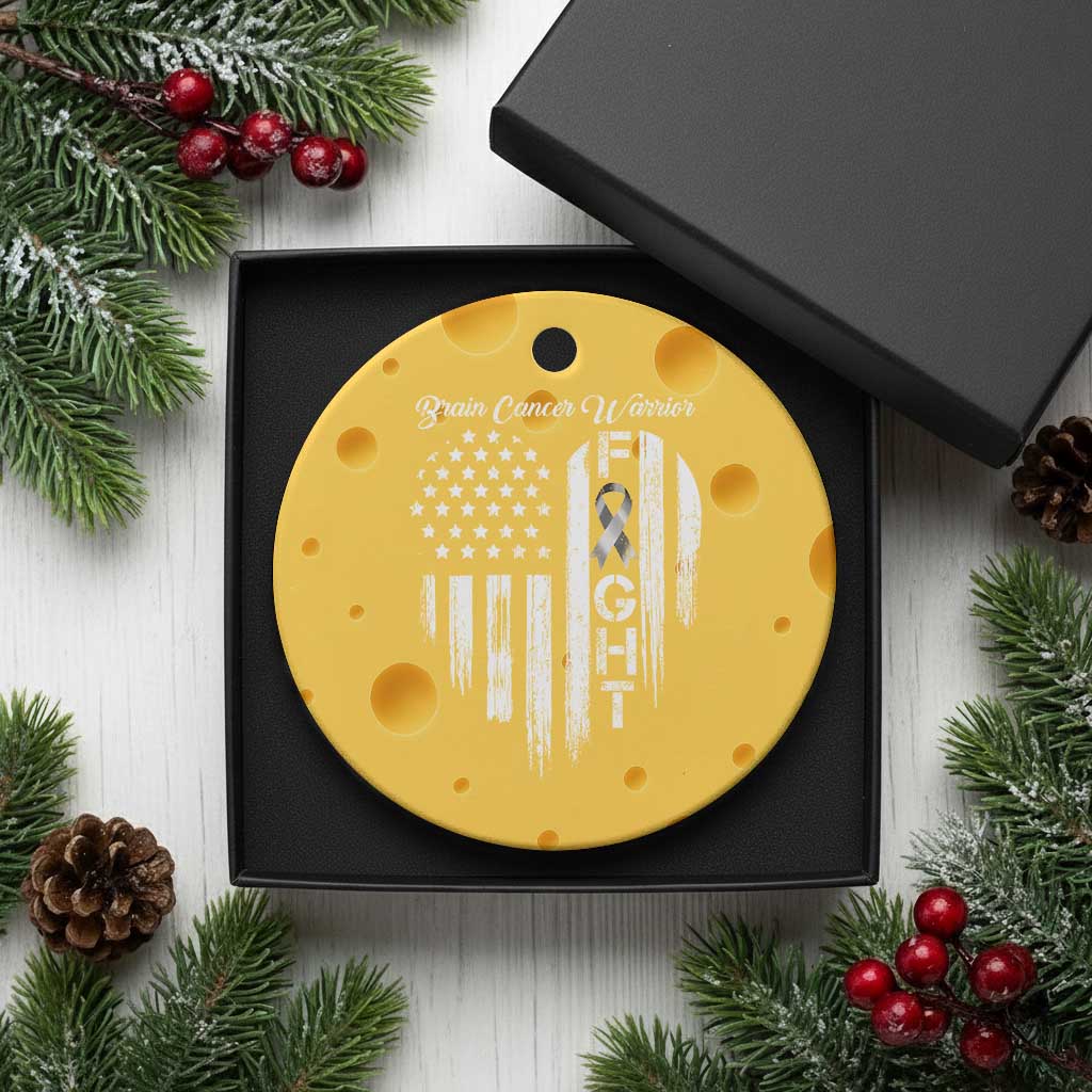 Brain Cancer Warrior Ceramic Ornament Fight Gray Ribbon American Flag Heart