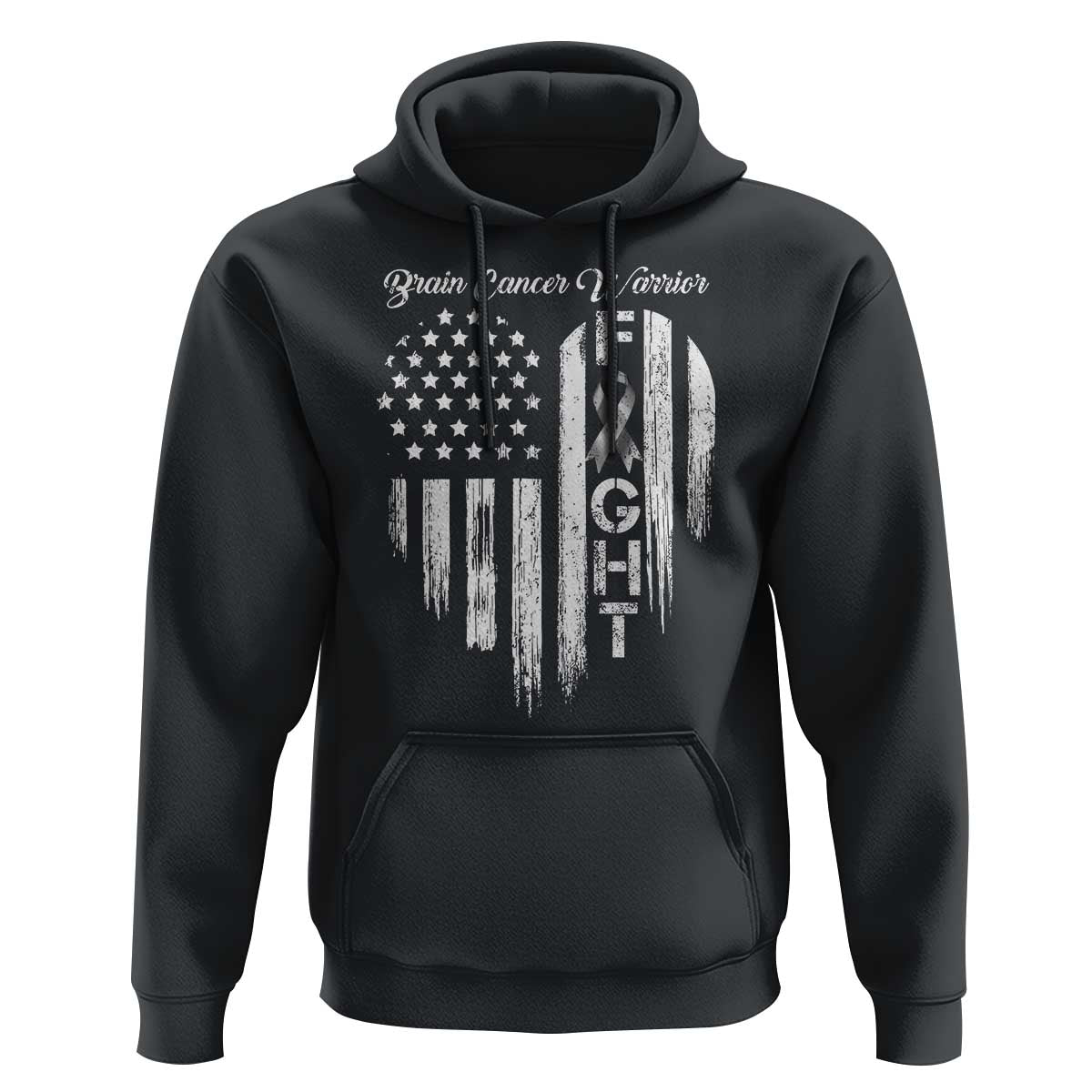 Brain Cancer Warrior Hoodie Fight Gray Ribbon American Flag Heart