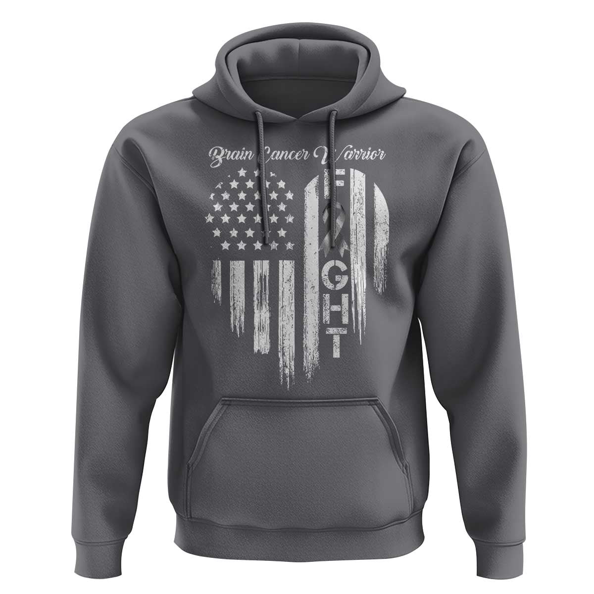 Brain Cancer Warrior Hoodie Fight Gray Ribbon American Flag Heart