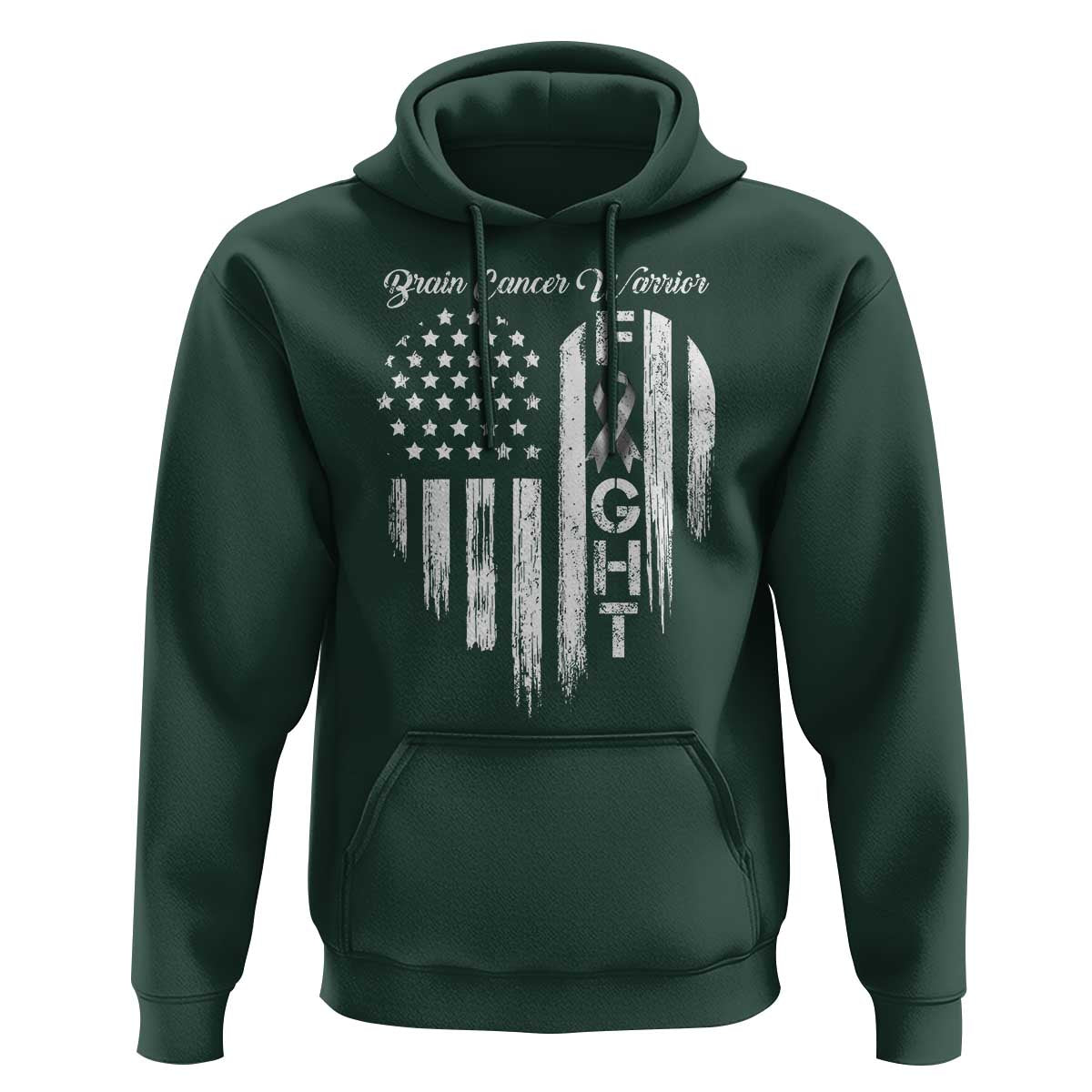 Brain Cancer Warrior Hoodie Fight Gray Ribbon American Flag Heart